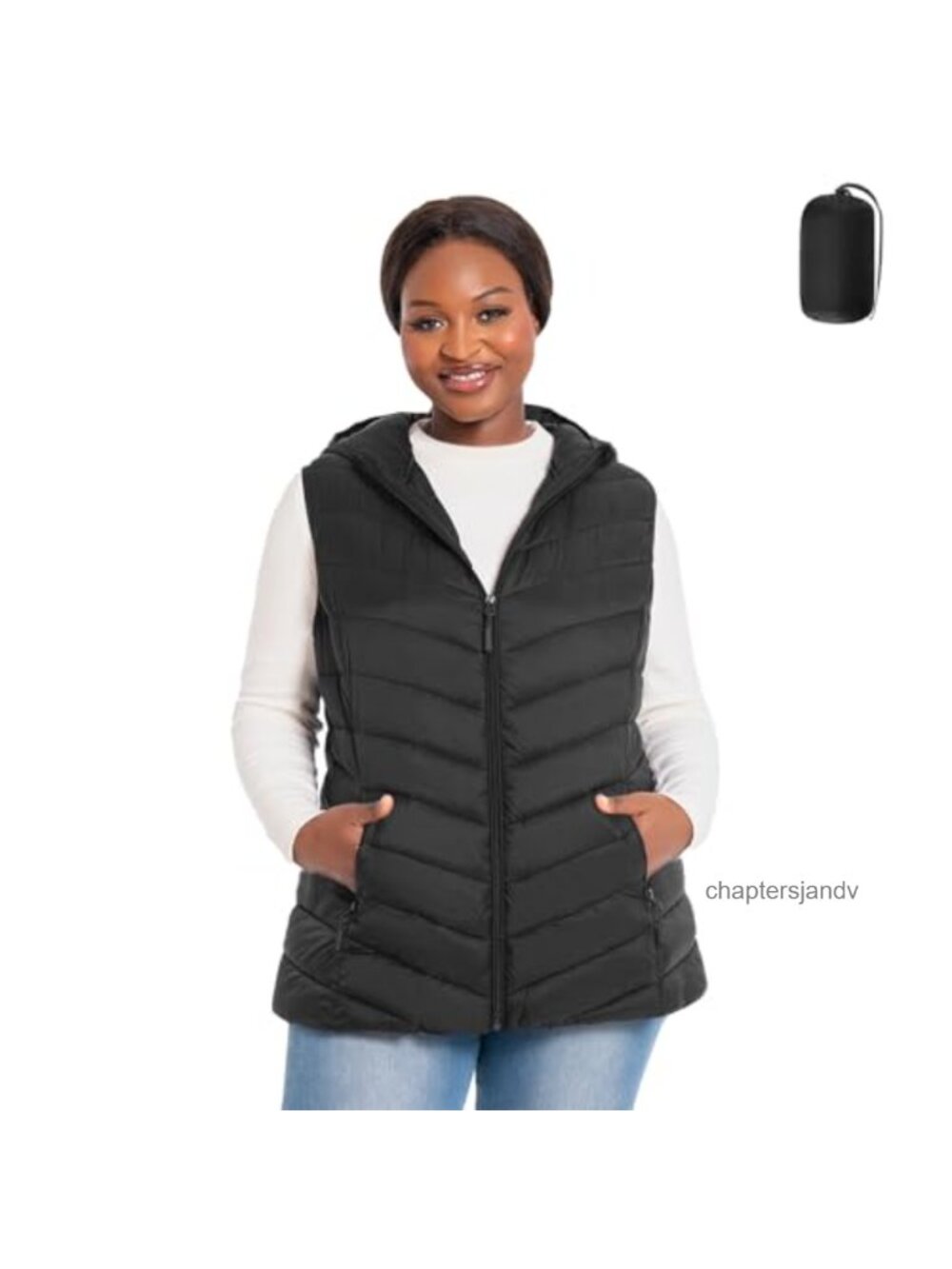 Womens Plus Size Packable Puffer Vest Hooded Lightweight Quilted